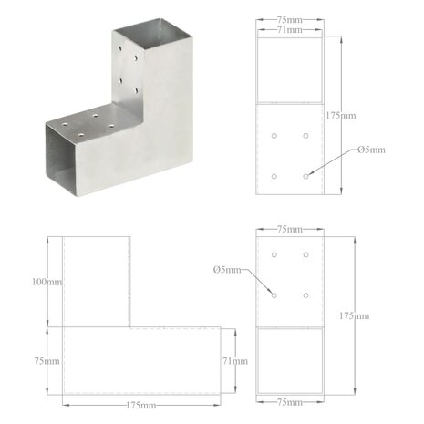 Paalverbindingen 4 st L-vorm 71x71 mm gegalvaniseerd metaal 8