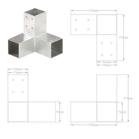 Paalverbindingen 4 st Y-vorm 71x71 mm gegalvaniseerd metaal 7