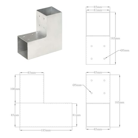 Paalverbindingen 4 st L-vorm 81x81 mm gegalvaniseerd metaal 8