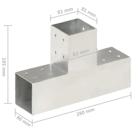 Paalverbindingen 4 st T-vorm 81x81 mm gegalvaniseerd metaal 7