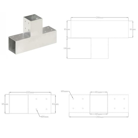 Paalverbindingen 4 st T-vorm 81x81 mm gegalvaniseerd metaal 8