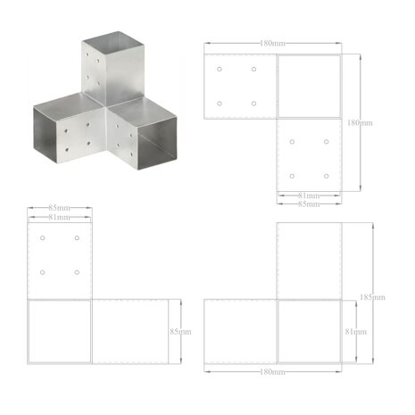 Paalverbindingen 4 st Y-vorm 81x81 mm gegalvaniseerd metaal 7