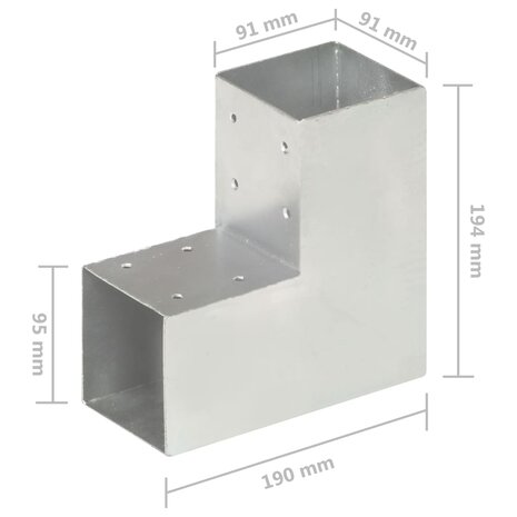 Paalverbindingen 4 st L-vorm 91x91 mm gegalvaniseerd metaal 7