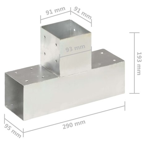 Paalverbindingen 4 st T-vorm 91x91 mm gegalvaniseerd metaal 7