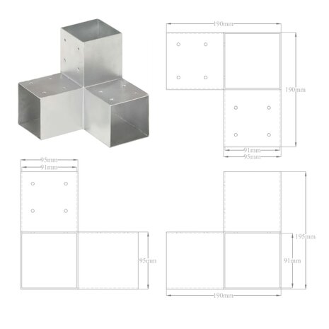 Paalverbindingen 4 st Y-vorm 91x91 mm gegalvaniseerd metaal 7