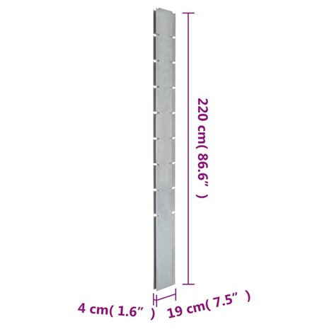 Schuttingpalen 10 st 220 cm gegalvaniseerd staal zilverkleurig 9