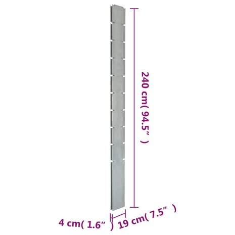 Schuttingpalen 10 st 240 cm gegalvaniseerd staal zilverkleurig 9