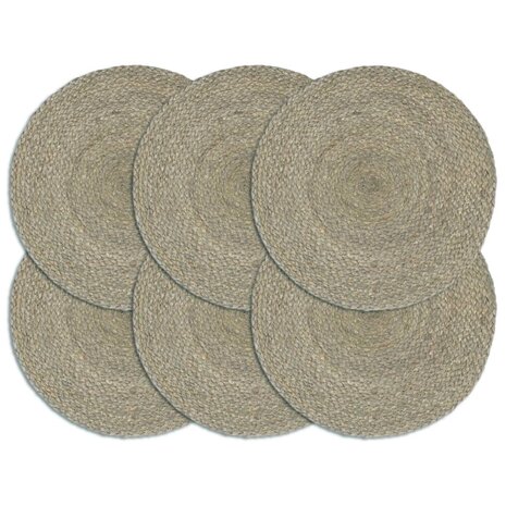 Placemats 6 st rond 38 cm jute effen grijs 1