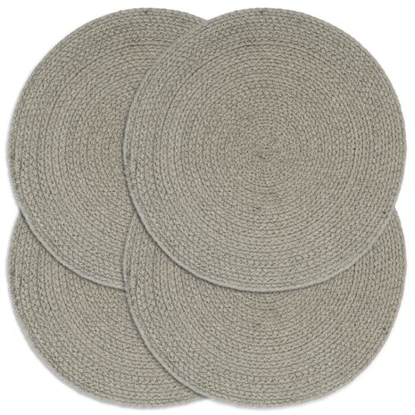 Placemats 4 st rond 38 cm katoen effen grijs 1