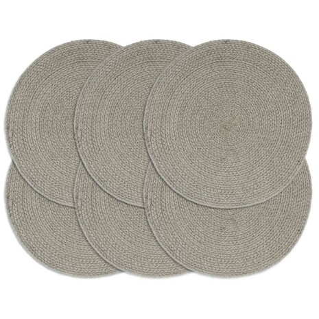 Placemats 6 st rond 38 cm katoen effen grijs 1