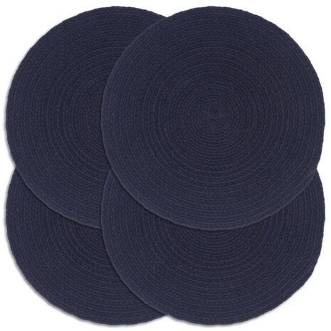 Placemats 4 st rond 38 cm katoen effen marineblauw  1