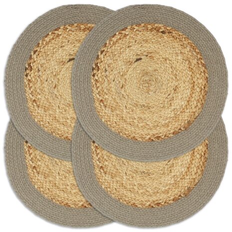 Placemats 4 st 38 cm jute en katoen natuurlijk en grijs 1