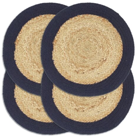 Placemats 4 st 38 cm jute en katoen natuurlijk en marineblauw 1