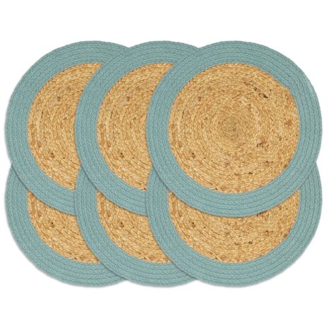 Placemats 6 st 38 cm jute en katoen natuurlijk en groen 1