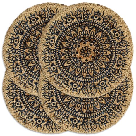 Placemats 4 st rond 38 cm jute donkerblauw 1