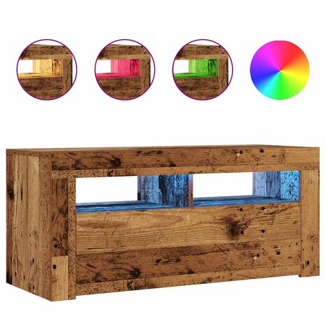 Tv-meubel met LED 90x35x40 cm bewerkt hout oud hout 2