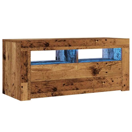 Tv-meubel met LED 90x35x40 cm bewerkt hout oud hout 3