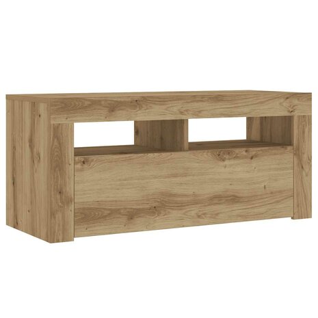 Tv-meubel met LED 90x35x40 cm bewerkt hout artisanaal eiken 6