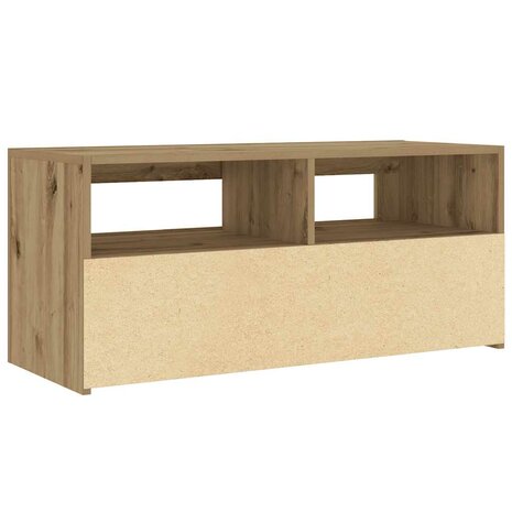 Tv-meubel met LED 90x35x40 cm bewerkt hout artisanaal eiken 9