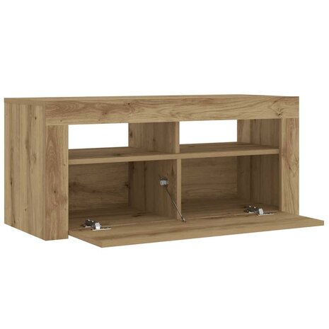 Tv-meubel met LED 90x35x40 cm bewerkt hout artisanaal eiken 10