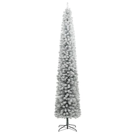 Kunstkerstboom smal met standaard en sneeuw 270 PVC 2