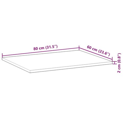 Bureaublad 80x60x2 cm onbehandeld massief acaciahout 8