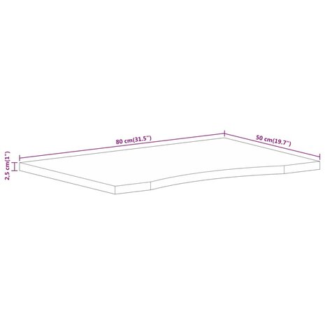 Bureaublad met ronding 80x50x2,5 cm massief ruw mangohout 8