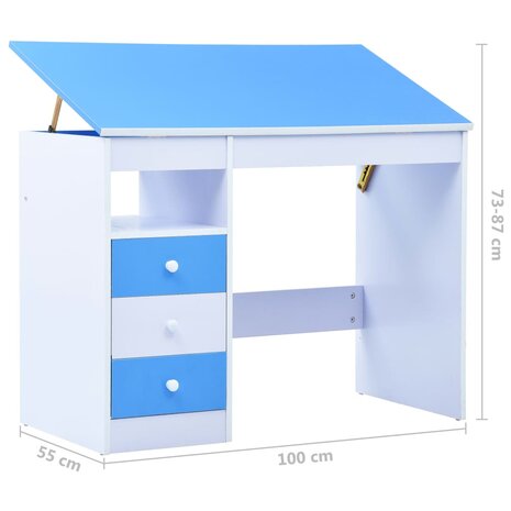 Kindertekentafel/-bureau kantelbaar blauw en wit 11