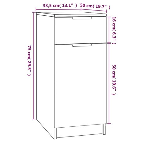 Bureaukast 33,5x50x75 cm bewerkt hout grijs sonoma eikenkleurig 9