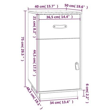 Bureaukastje 40x50x75 cm massief grenenhout honingbruin 11