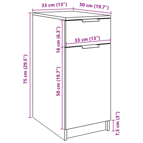 Bureaukast 33x50x75 cm bewerkt hout artisanaal eikenkleurig 11