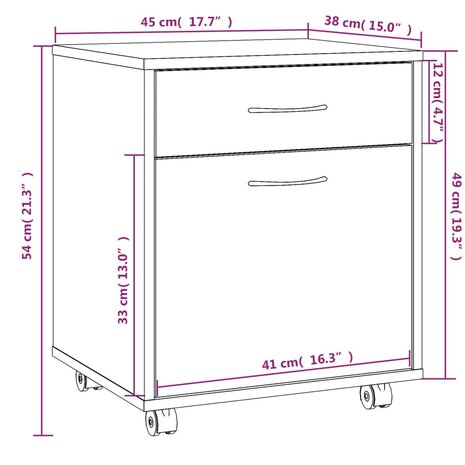 Rolkast 45x38x54 cm bewerkt hout grijs sonoma eiken 8