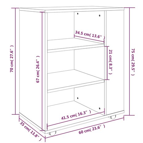 Rolkast 60x35x75 cm bewerkt hout grijs sonoma eiken 10