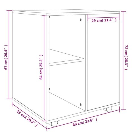 Rolkast 60x53x72 cm bewerkt hout grijs sonoma eiken 9