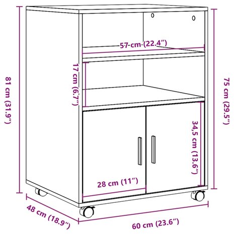 Rolkast 60x48x81 cm bewerkt hout wit 10