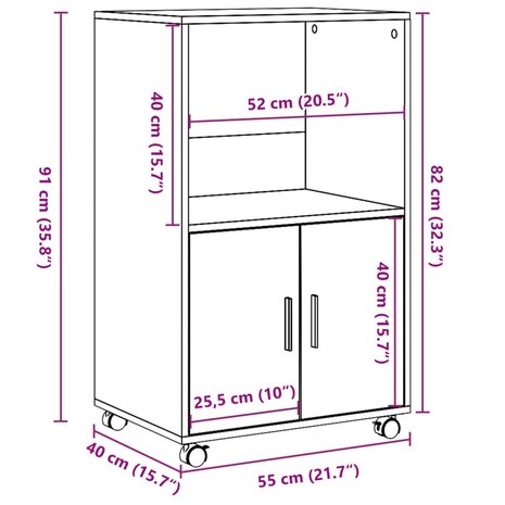 Rolkast 55x40x91 cm bewerkt hout zwart 10