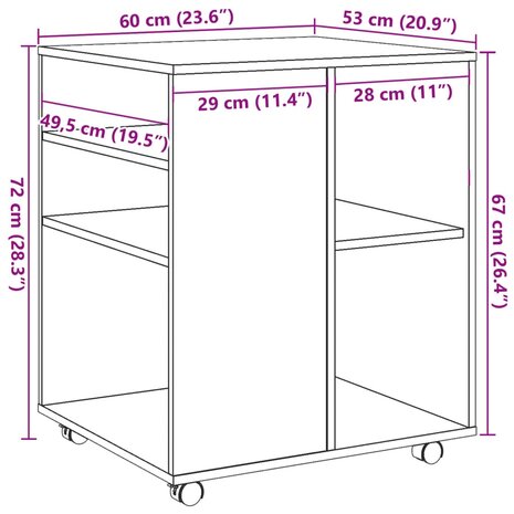 Rolkast 60x53x72 cm bewerkt hout oud houtkleurig 10