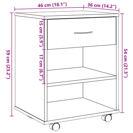 Rolkast 46x36x59 cm bewerkt hout oud houtkleurig 11