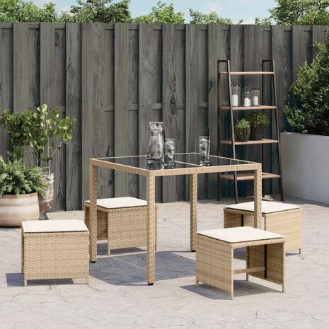 Tuinkrukken 4 st met kussens 41x41x36 cm poly rattan beige 3