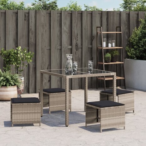 Tuinkrukken 4 st met kussens 41x41x36 cm poly rattan lichtgrijs 3