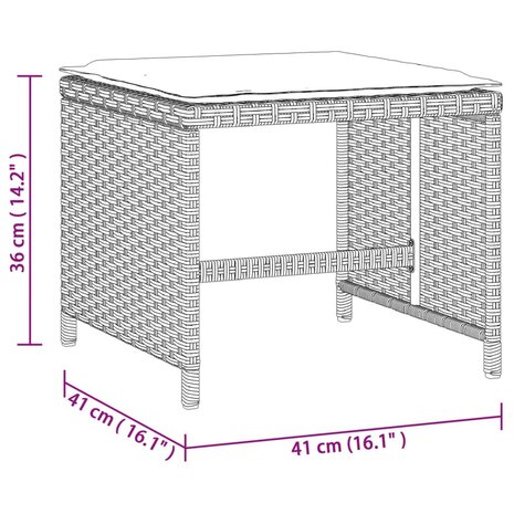 Tuinkrukken 4 st met kussens 41x41x36 cm poly rattan lichtgrijs 11