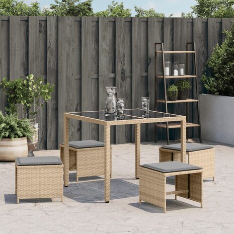 Tuinkrukken 4 st met kussens 41x41x36 cm poly rattan beige 3