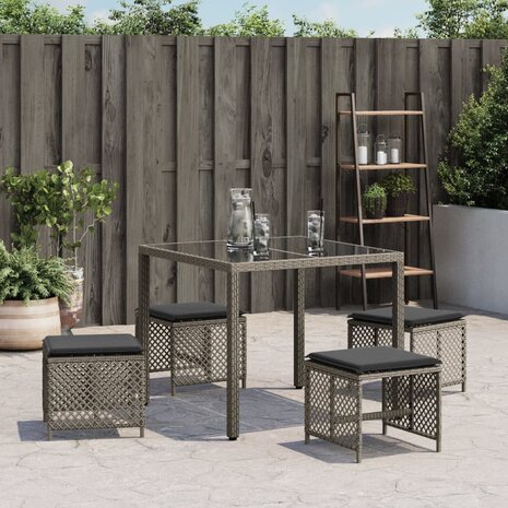 Tuinkrukken 4 st met kussens 41x41x36 cm poly rattan grijs 3