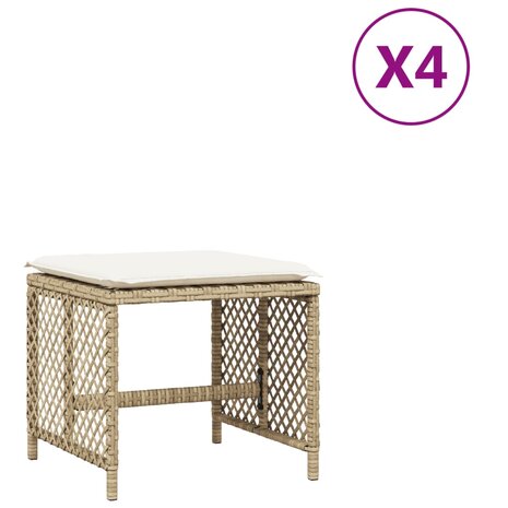 Tuinkrukken 4 st met kussens 41x41x36 cm poly rattan beige 2