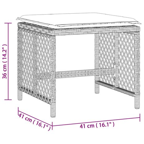 Tuinkrukken 4 st met kussens 41x41x36 cm poly rattan lichtgrijs 11