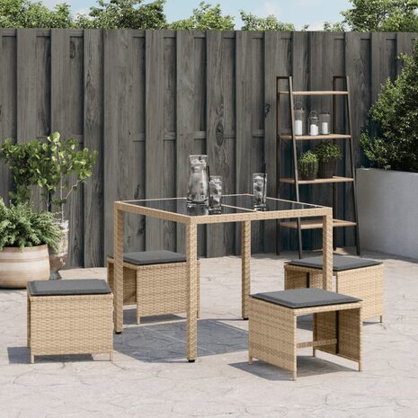 Tuinkrukken 4 st kussens 41x41x36 cm poly rattan gemengd beige 3