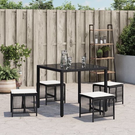 Tuinkrukken 4 st met kussens 41x41x36 cm poly rattan zwart 3