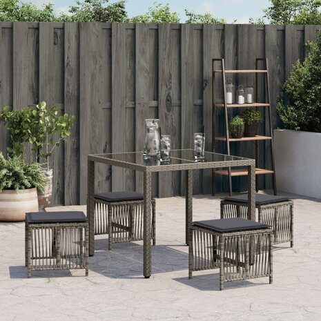 Tuinkrukken 4 st met kussens 41x41x36 cm poly rattan grijs 3