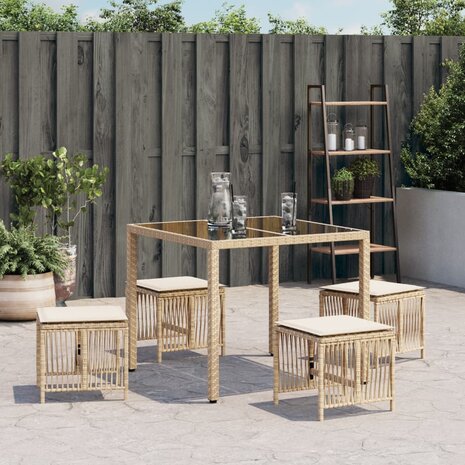 Tuinkrukken 4 st met kussens 41x41x36 cm poly rattan beige 3