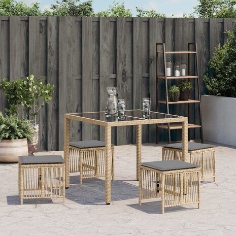 Tuinkrukken 4 st kussens 41x41x36 cm poly rattan gemengd beige 3